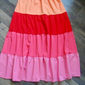Tiered Maxi Dress Color Block Orange/Red/Coral/Pink Sz Sm Periwinkle Collection